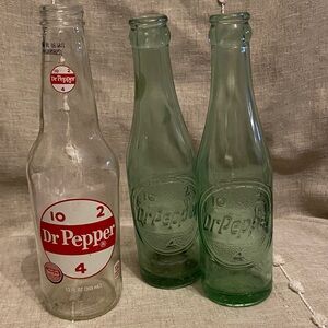 1940’s Dr Pepper Green Glass 10-2-4 Bottle 6 ounces Trio